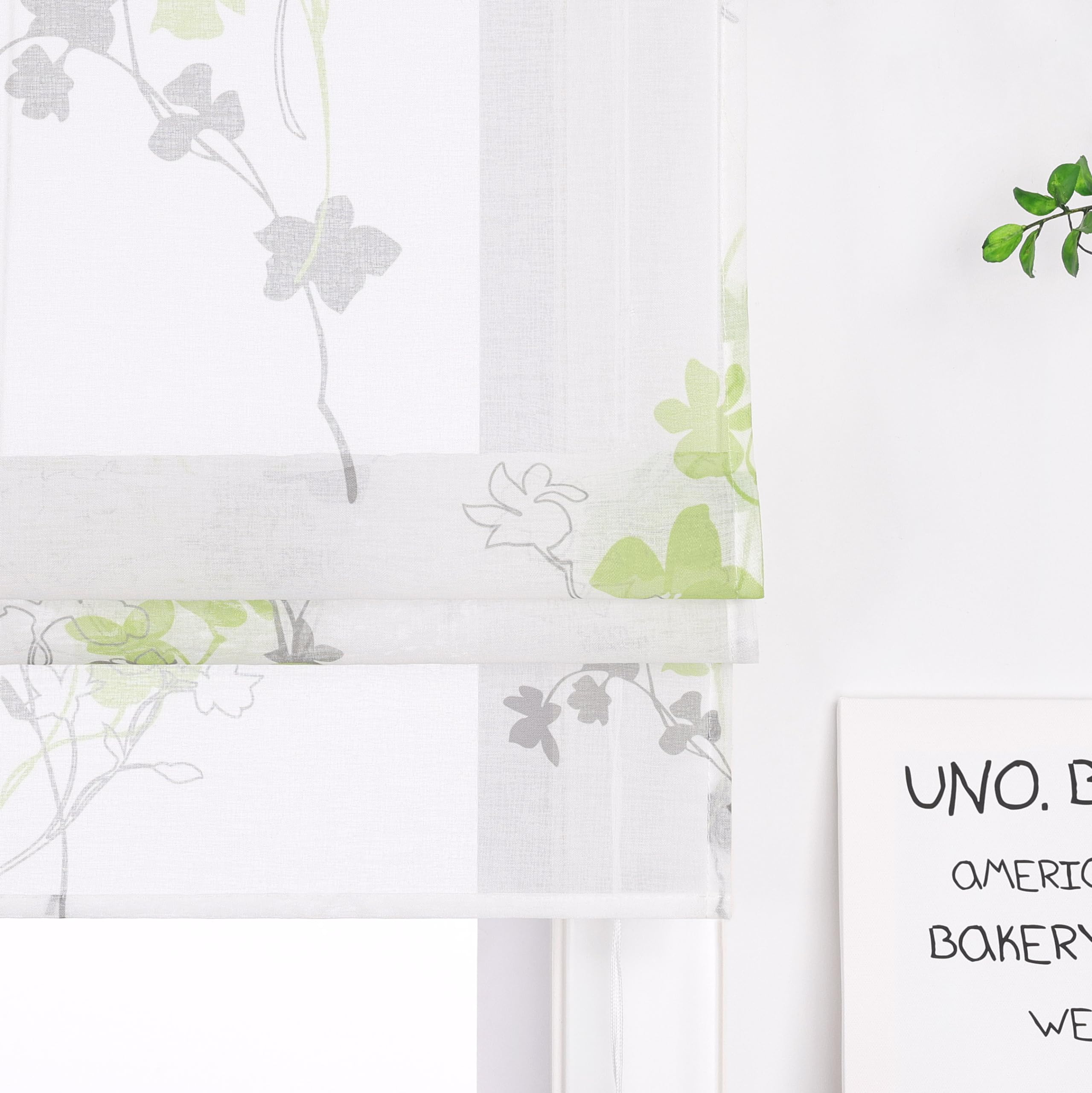 ESLIR Raffrollo mit Schlaufen Landhausstil Raffgardinen in Leinenoptik Transparent Bändchenrollo für Fenster Weiß Schlaufenrollo Wohnzimmer Grün BxH 140x140 cm 1 Stück