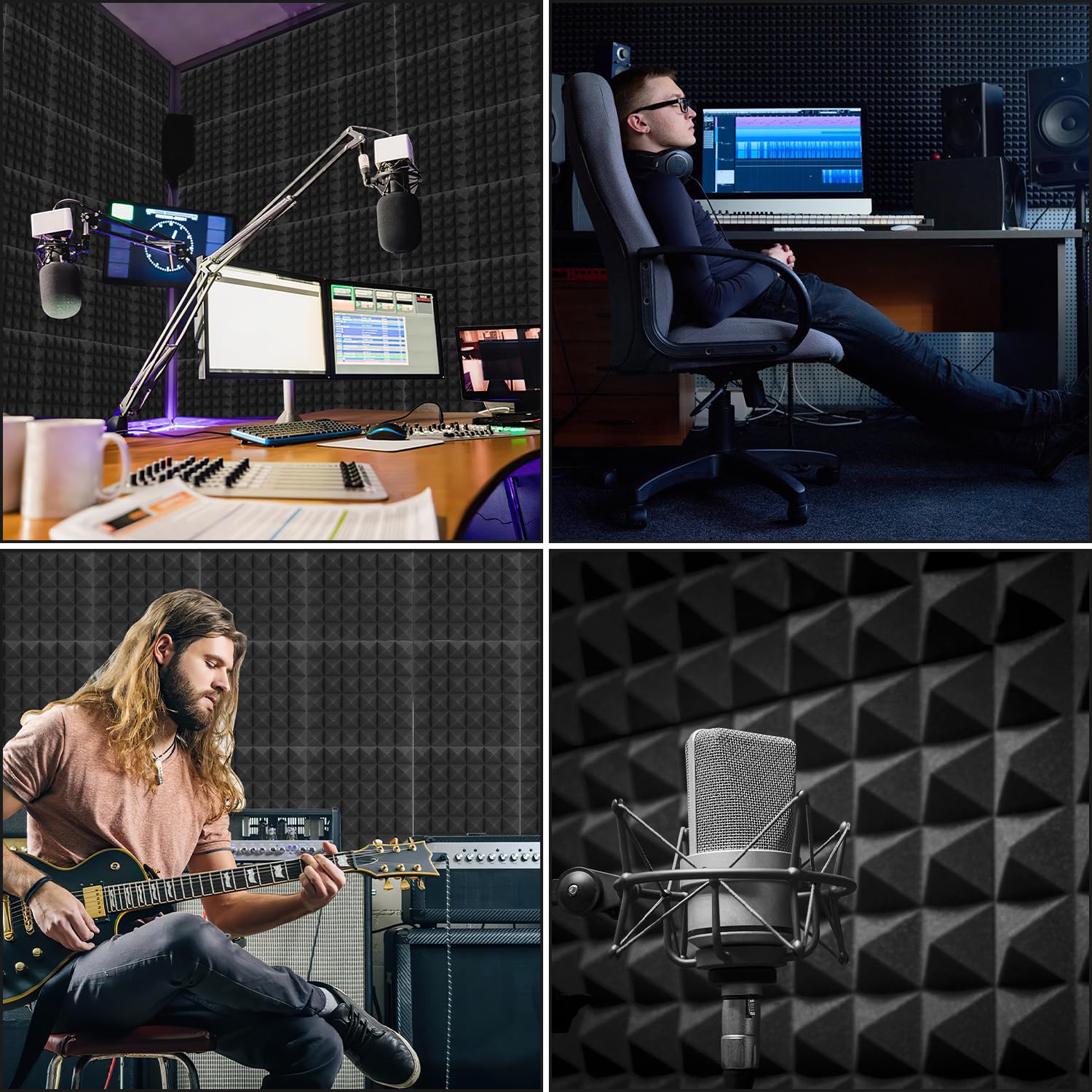 Sonnewelt Espuma acústica autoadhesiva, 48 unidades, 5 x 30 x 30 cm, 3D de alta densidad, absorción de sonido, azulejos de eco, reducen el aislamiento acústico para estudios de grabación, oficina,