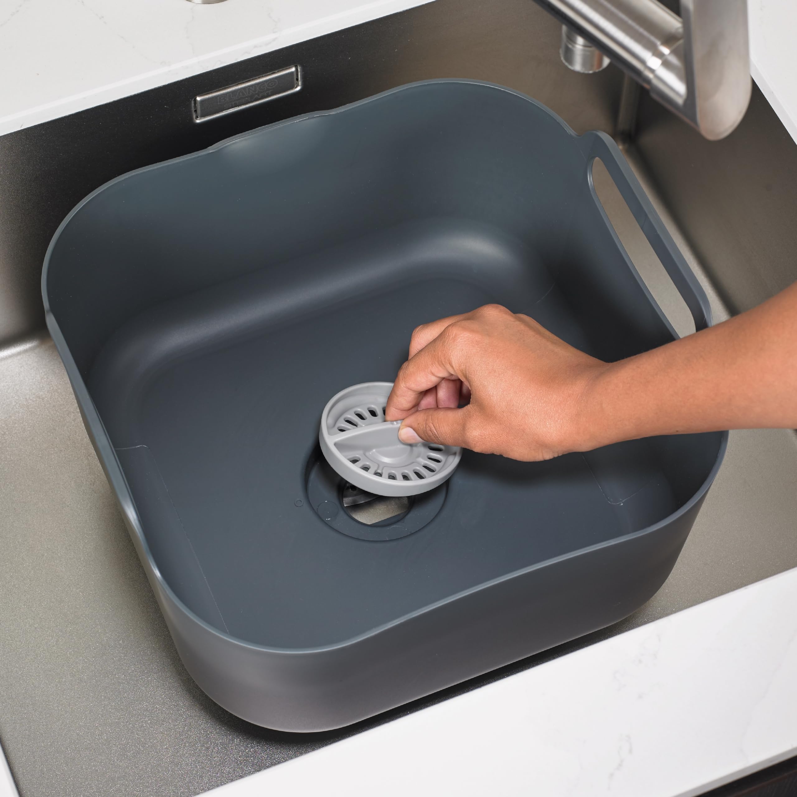 ReBorn - Cuenco de lavado reciclado - Lavado y drenaje de platos de cocina - Asas de transporte grandes - Enchufe integrado - Boquilla de vertido útil - Capacidad de 9 litros - Fabricado en Gran