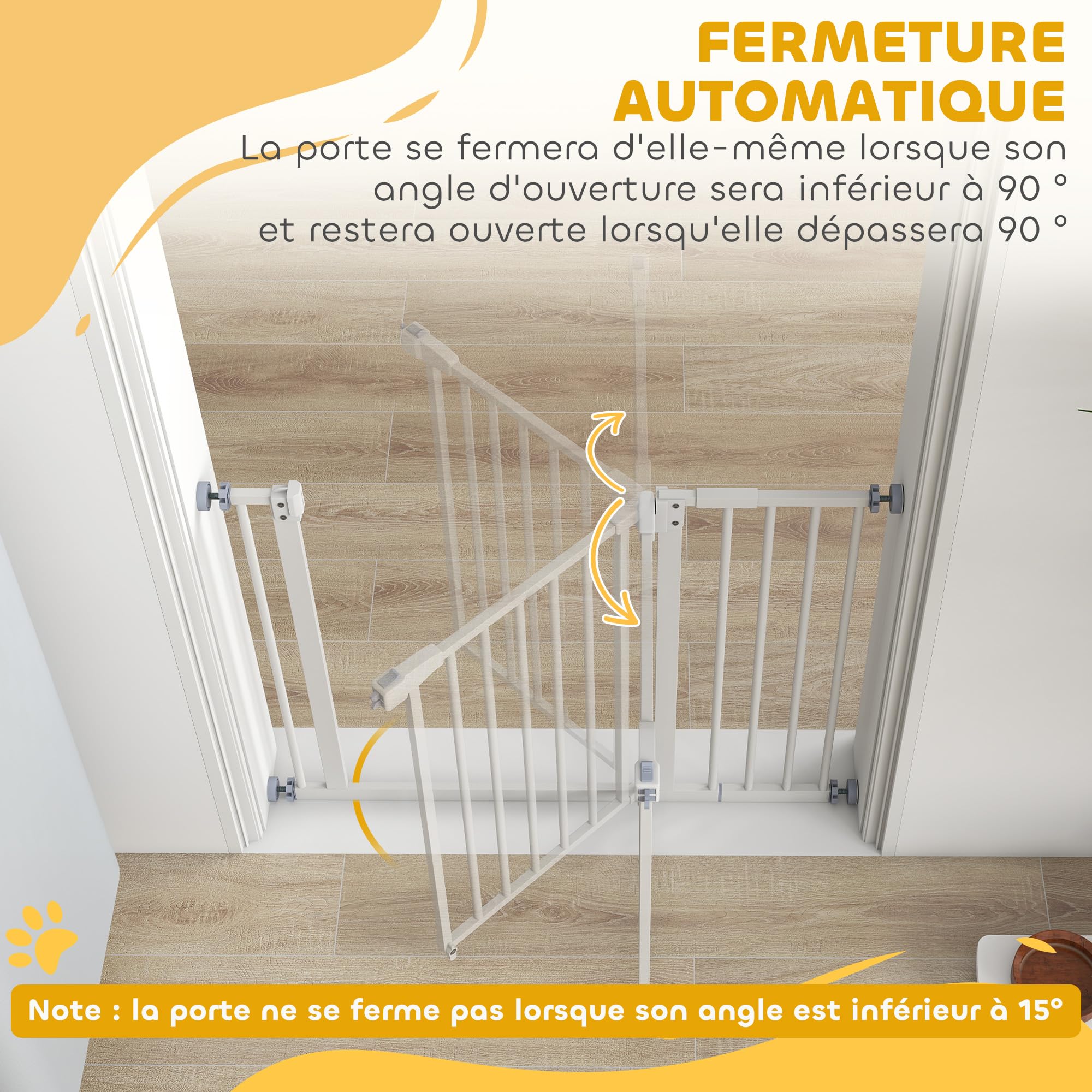 PawHut Barrière de sécurité sans perçage largueur réglable 74-80/91,5-97,5 cm Double Verrouillage Fermeture Automatique barrière Chien pour Porte Couloir escalier Acier Blanc