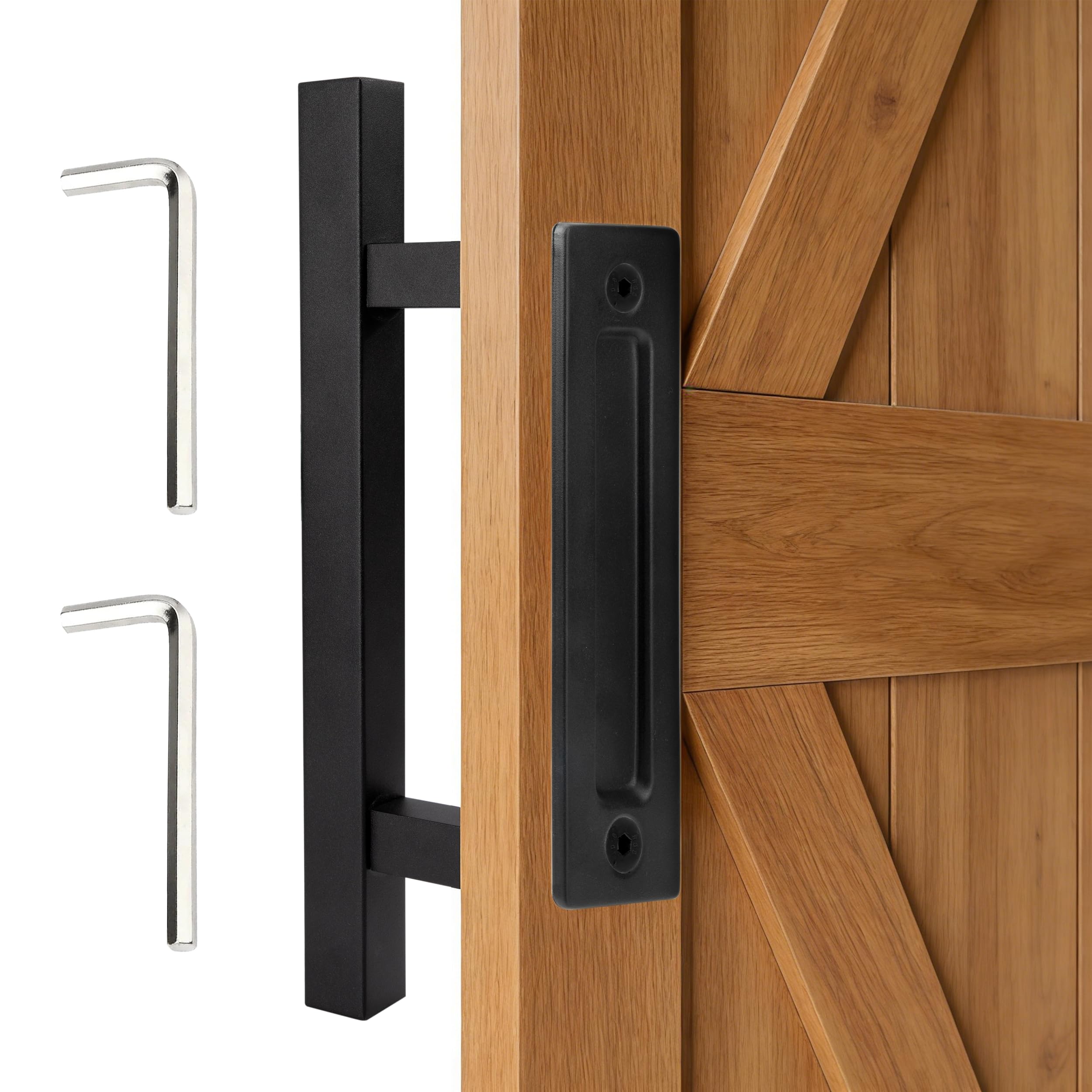 Maniglia Per Porta Scorrevole Acciaio Inox Della Del Granaio Leve Porte Armadi Capanno Giardino Rettangolo, Nero, 30cm