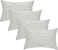 Vista 16 de JELLYMONI - Juego de 2 fundas de almohada de algodón 100% natural a cuadros, color blanco con cuadrícula negra, patrón geométrico estampado