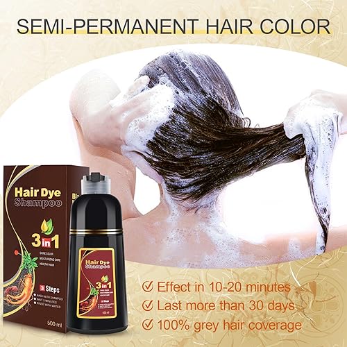 Miniatura 5 de KINGMING Champú de tinte para cabello marrón 3 en 1 para cabello, tinte natural para cobertura del cabello, champú de color para cabello tratado con