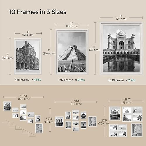 Miniatura 6 de SONGMICS Portarretratos para galería, juego de 10, marcos de fotos para decoración de pared de galería, con dos de 8 x 10, cuatro de 5 x 7, cuatro