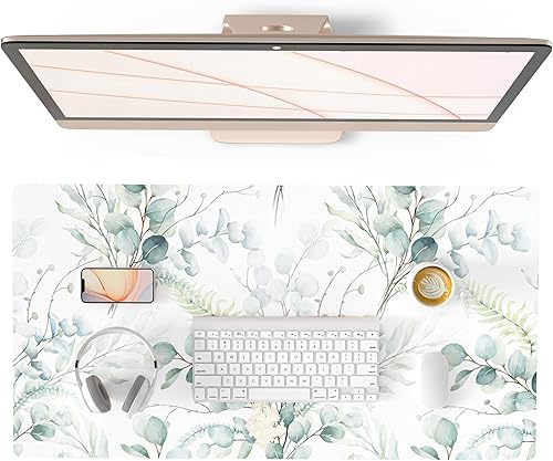 Qiyi Alfombrilla de mouse, bonitas hojas de eucalipto, grande, para escritorio, mujeres y niñas, decoración, oficina, piel sintética impermeable, disponible en Yaxa Colombia