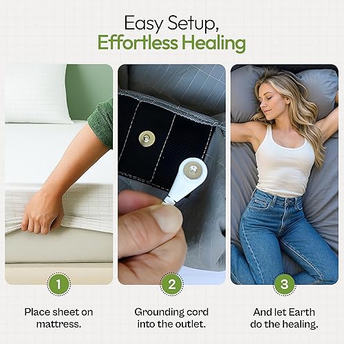 Miniatura 6 de Original BareEarth - Sábana de cama de algodón orgánico con fibra plateada conductora, sábana bajera ajustable para un sueño reparador, incluye