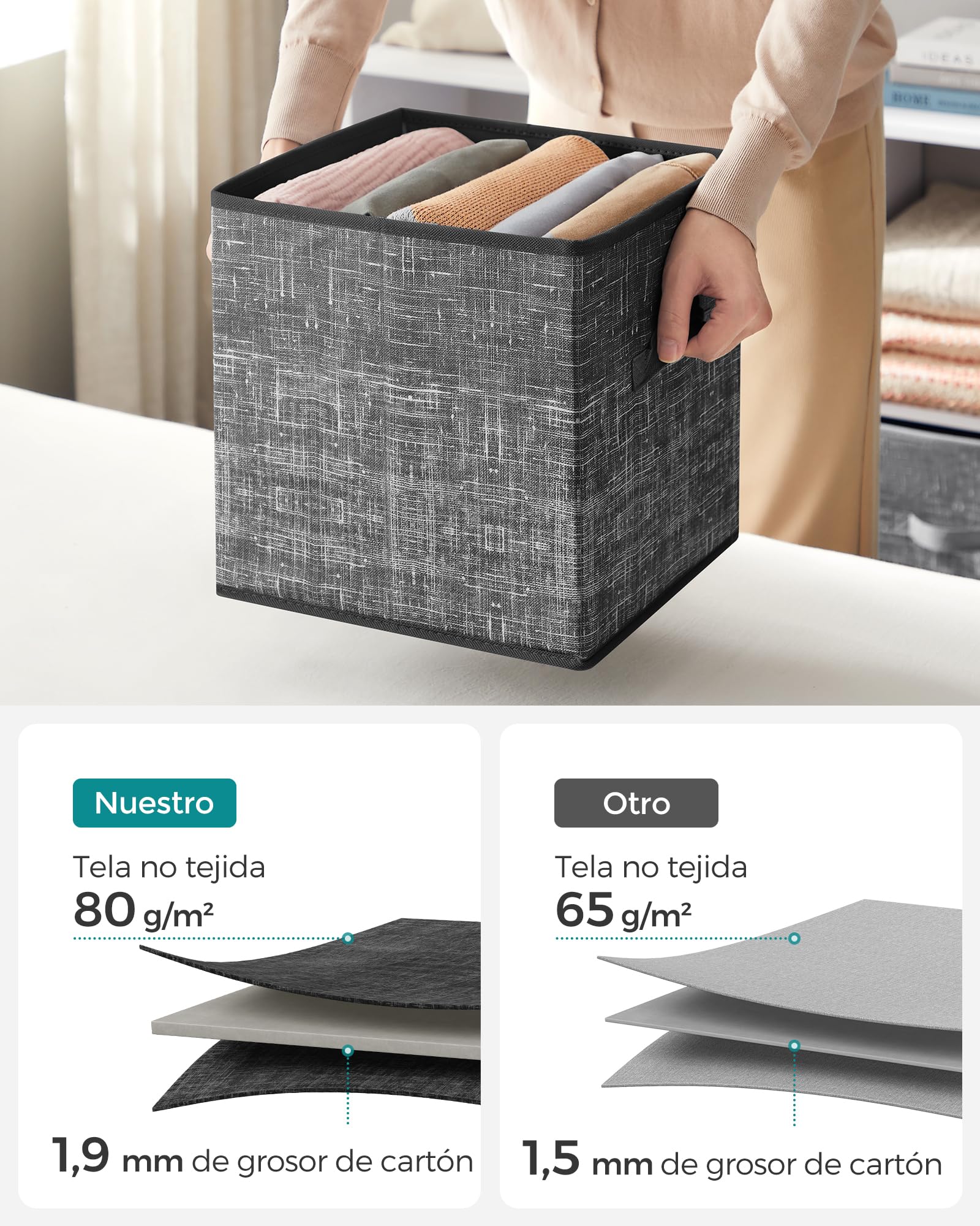 Caja De Almacenamiento Cúbica Plegable Con Asas, Organizador Cúbico De 11 Pulgadas Para Armario