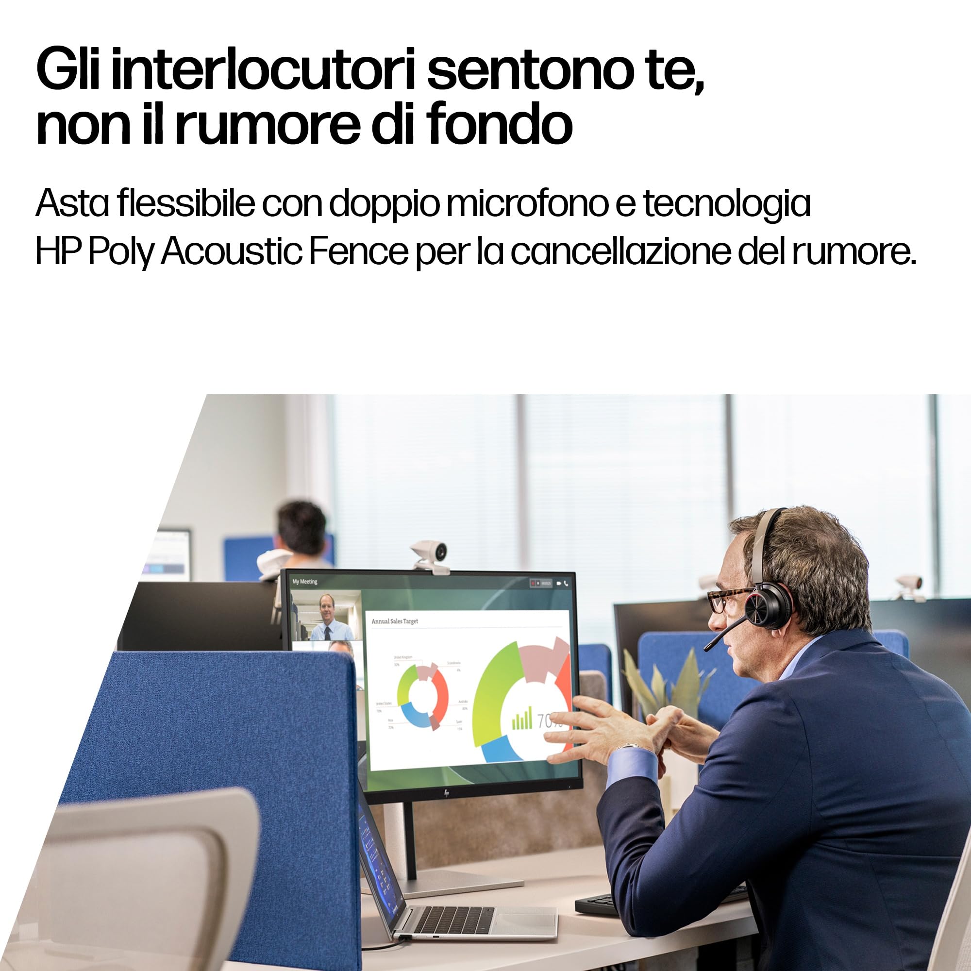 Poly Voyager 4320 UC, Cuffia Senza Filo, Connessione Bluetooth 5.1 e Dongle USB-C BT700, Cuscinetti in Similpelle, Autonomia 24 Ore, Base per Ricarica, Compatibile con Windows 10 e macOS, Nero
