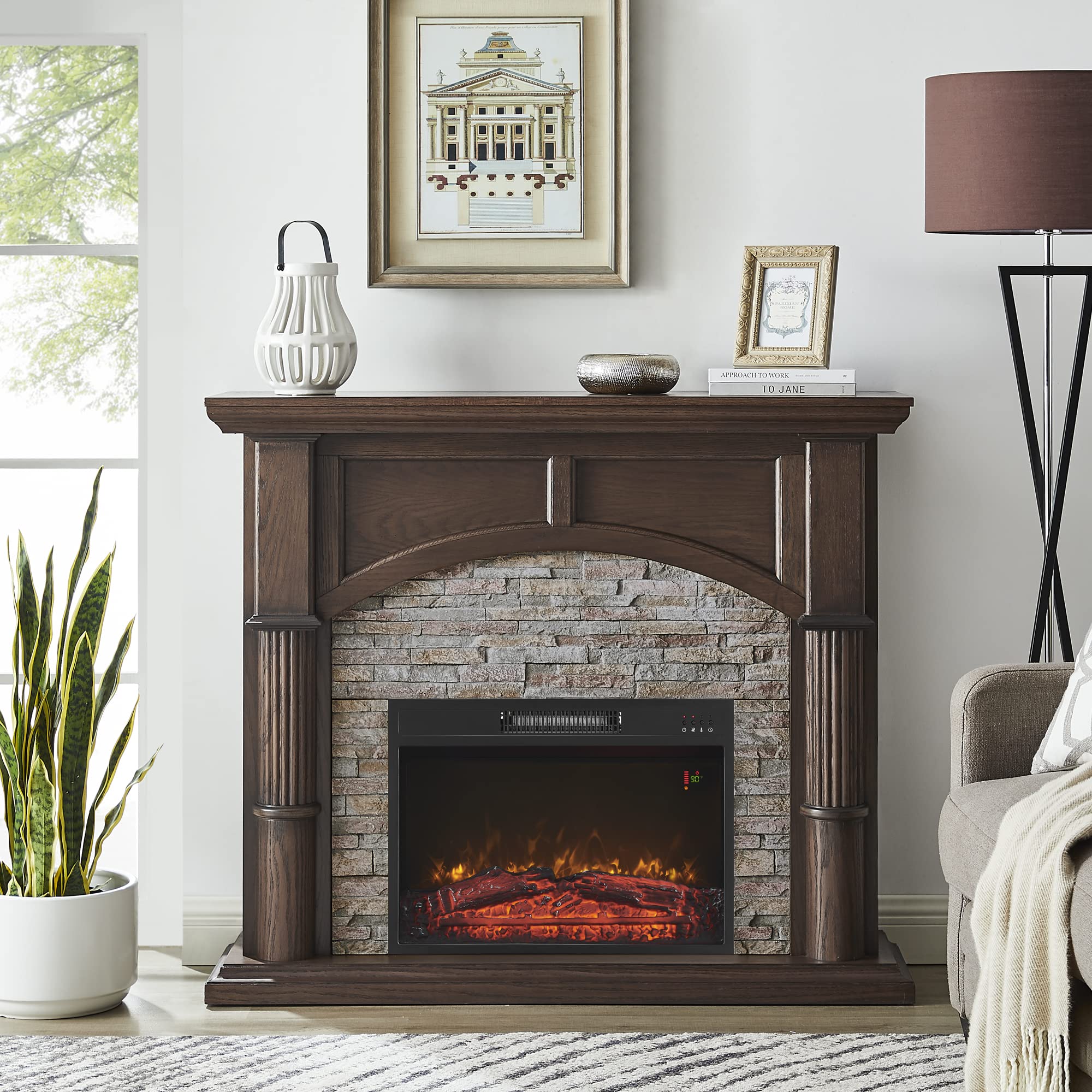 Buy GOOD & GRACIOUS Electric Fireplace with Mantel Wooden Surround