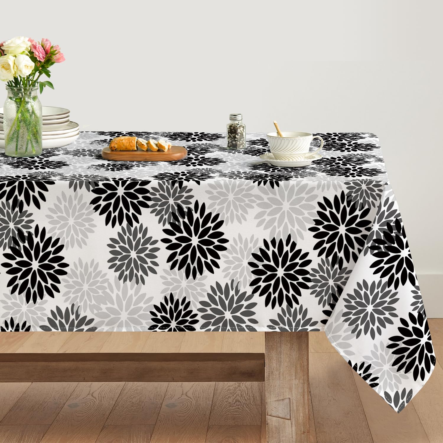 Artoid Mode Mantel de otoño con diseño de dalias y flores, color negro, 140 x 110 cm, funda de temporada, protección antimanchas, ropa de mesa, decoración de cocina, vacaciones, fiesta