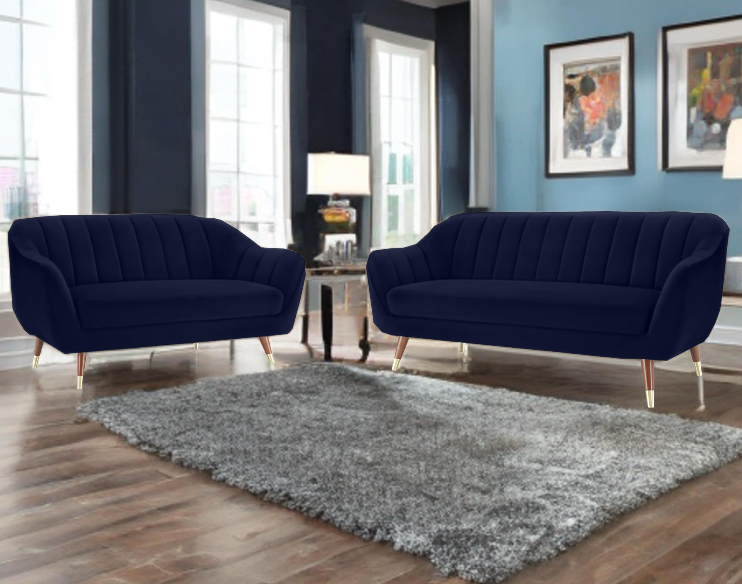 AMATA Marino Solid Wood 3+2 Seater Suede Velvet Fabric Sofa Set with Two Cushions Perfect for Home Office Guests Living Room (04 Royal Blue, 3+2 Seater)(03 Year Warranty)