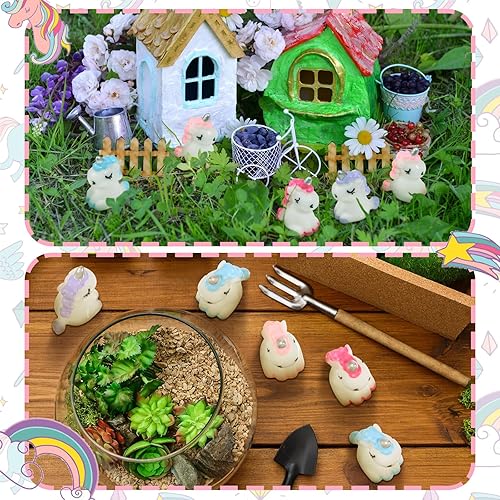 Miniatura 5 de Barydat 60 piezas de figuras miniatura de micro unicornio para jardín, casa de muñecas de unicornio, accesorios de jardín de hadas, paisaje de