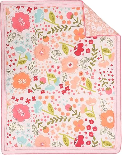 Miniatura 2 de Juego de ropa de cama para cuna de guardería floral rosa para niñas, juego de cama de 4 piezas de acuarela con flores rosas con cenefa de ventana