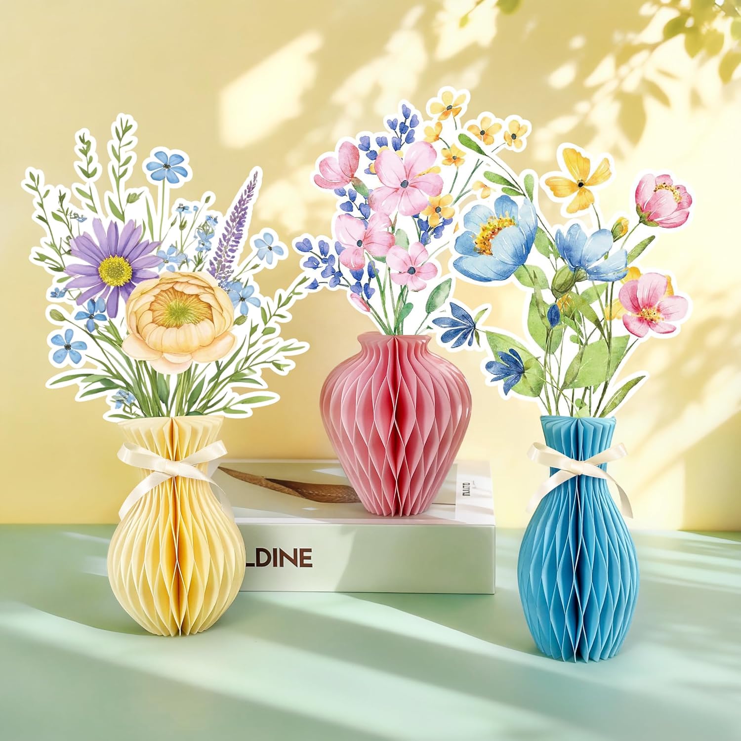 12PCS Spring Wildflower Party Decorations, Wild Flower Honeycomb Centerpieces for Tables Spring Centerpiece for Birthday Party Baby in Bloom Baby Shower Wedding Mothers Day Graduation Garden Party