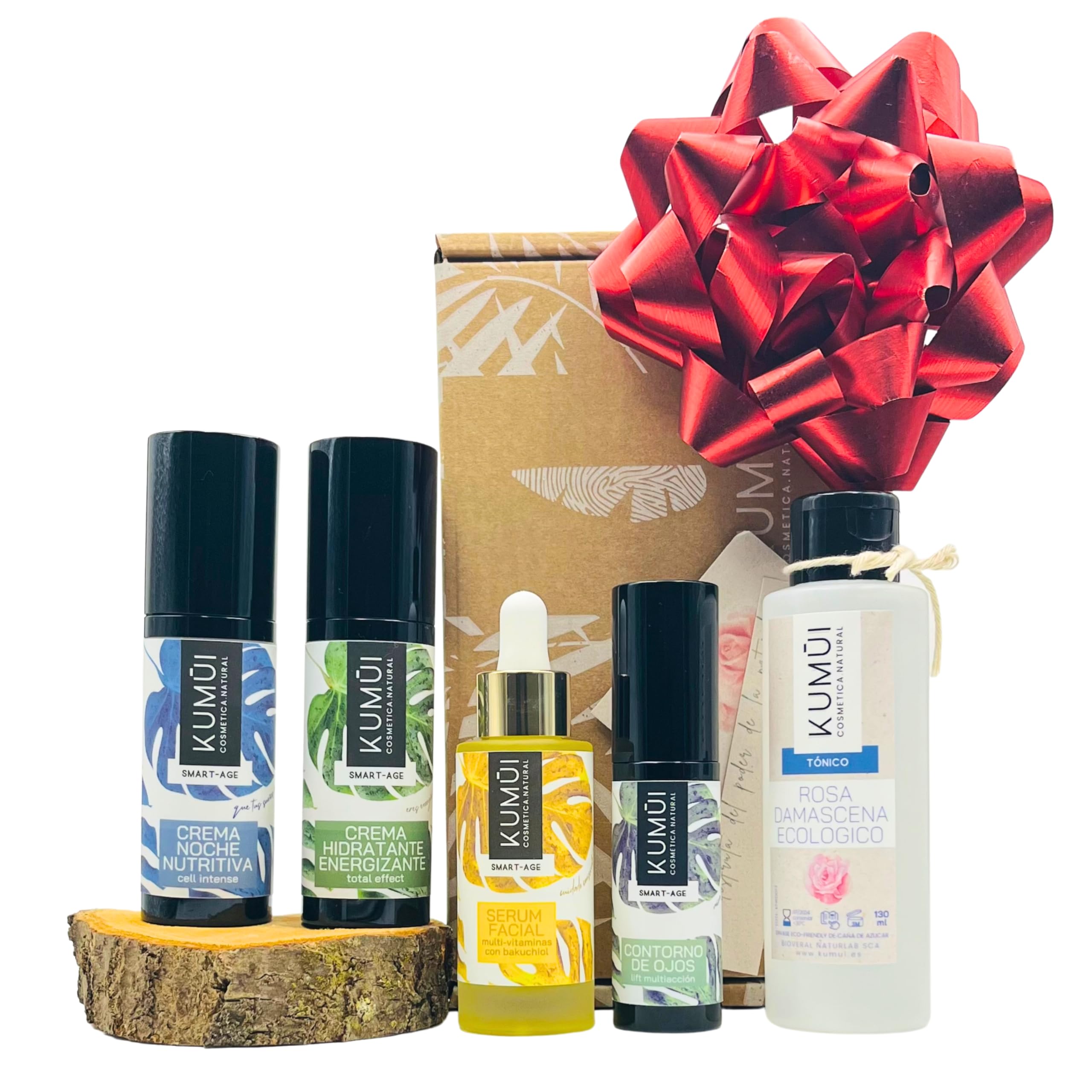 Kumui - Rutina facial para cuidado antiedad día y noche – Cosméticos Naturales sin químicos - Crema cara hidratante + nutritiva, Sérum reafirmante, Contorno Ojos y Tónico - Set Regalo 5 productos