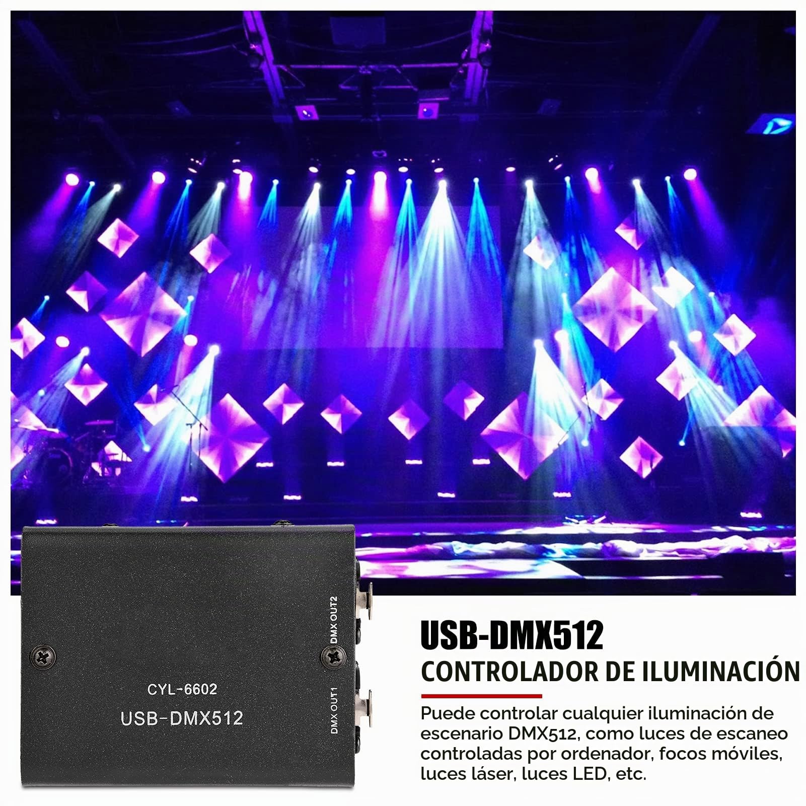 512 Canales USB a DMX DMX512 LED Light DMX-Stage Lighting Controller Módulo decodificador de Canales