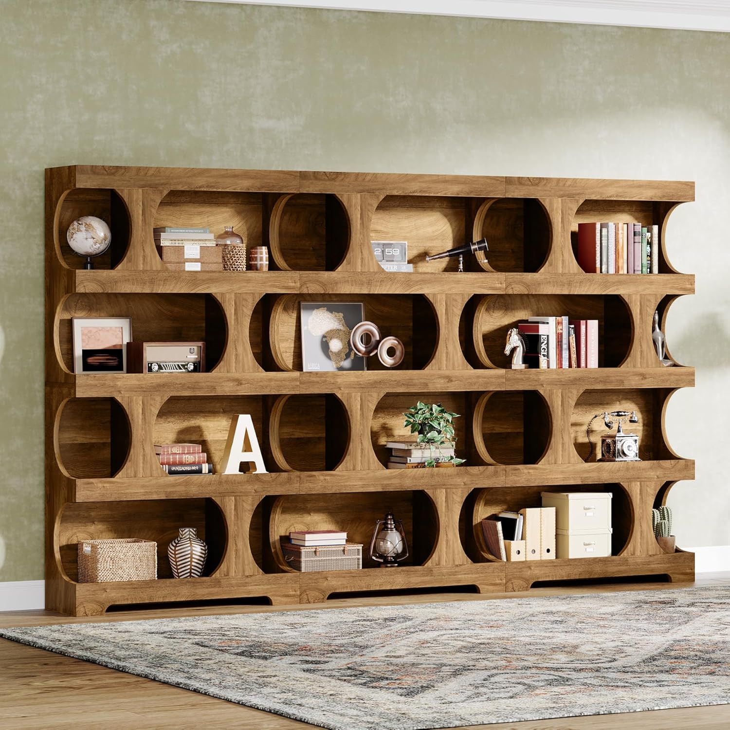 Tribesigns 高さ71インチ 本棚 2枚セット 4段S字本棚 木製装飾収納棚