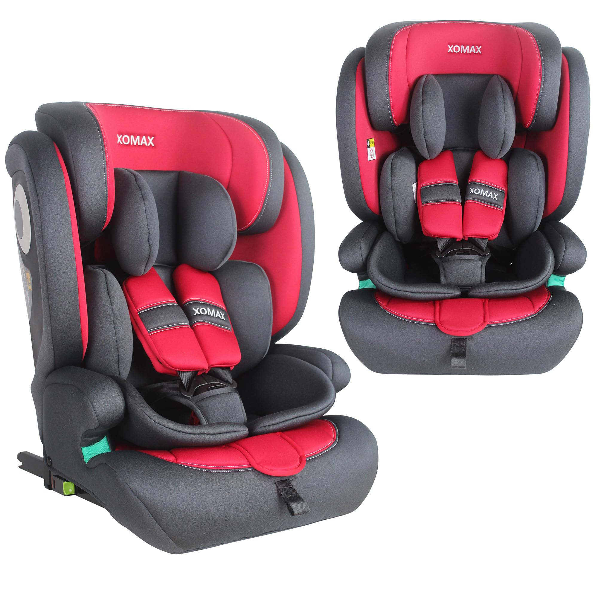 XOMAX LM238 Kindersitz mit ISOFIX I Mitwachsend I 9-36 kg, 15 Monate - 12 Jahre, Gruppe 1/2/3 I 5-Punkt-Gurt und 3-Punkt-Gurt I Bezug Abnehmbar und Waschbar I ECE R129 I Rot
