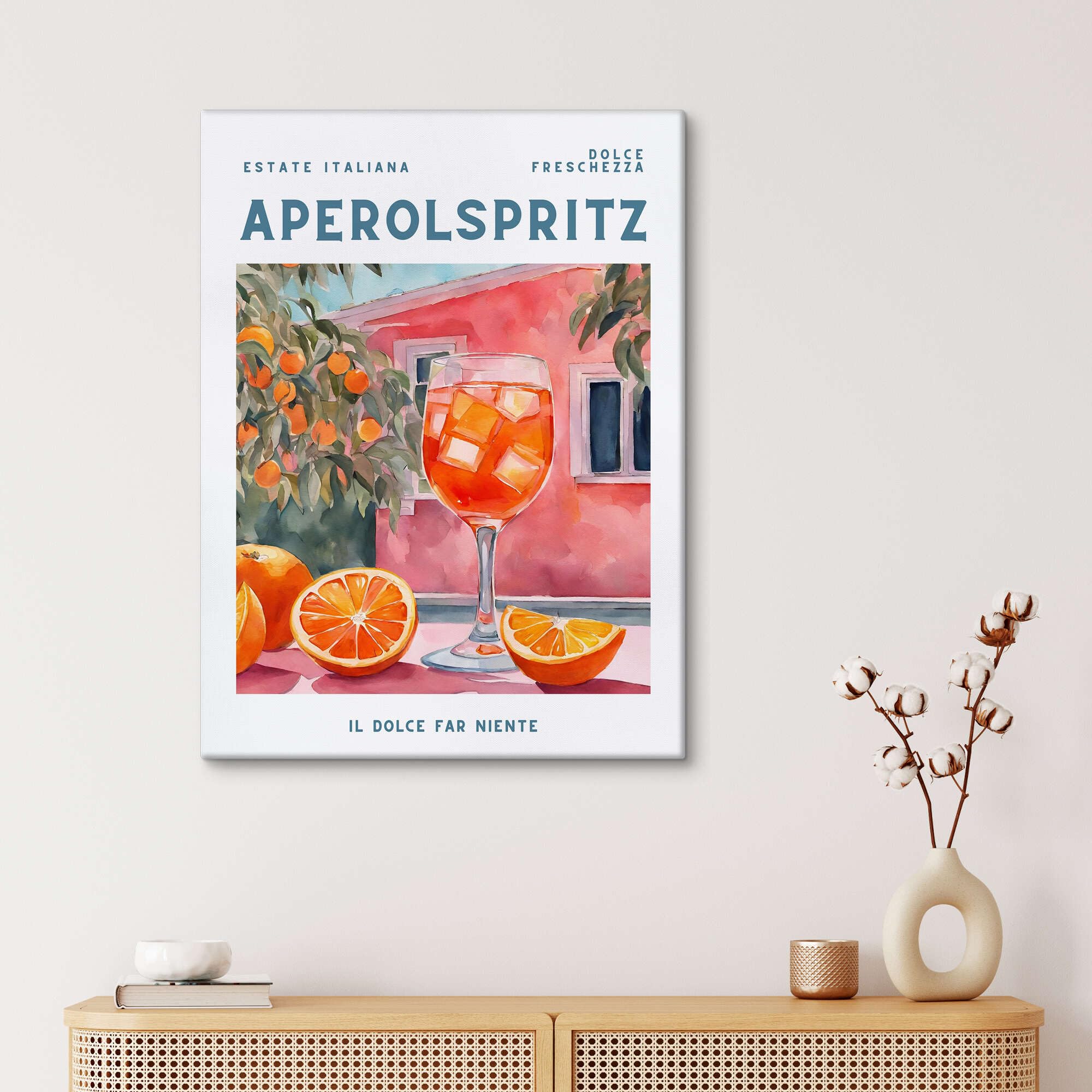 Posterlounge Estate Italiana - Aperol Spritz Leinwandbild | 60 x 80 cm von Ohkimiko Rosé Wandbilder Wanddeko
