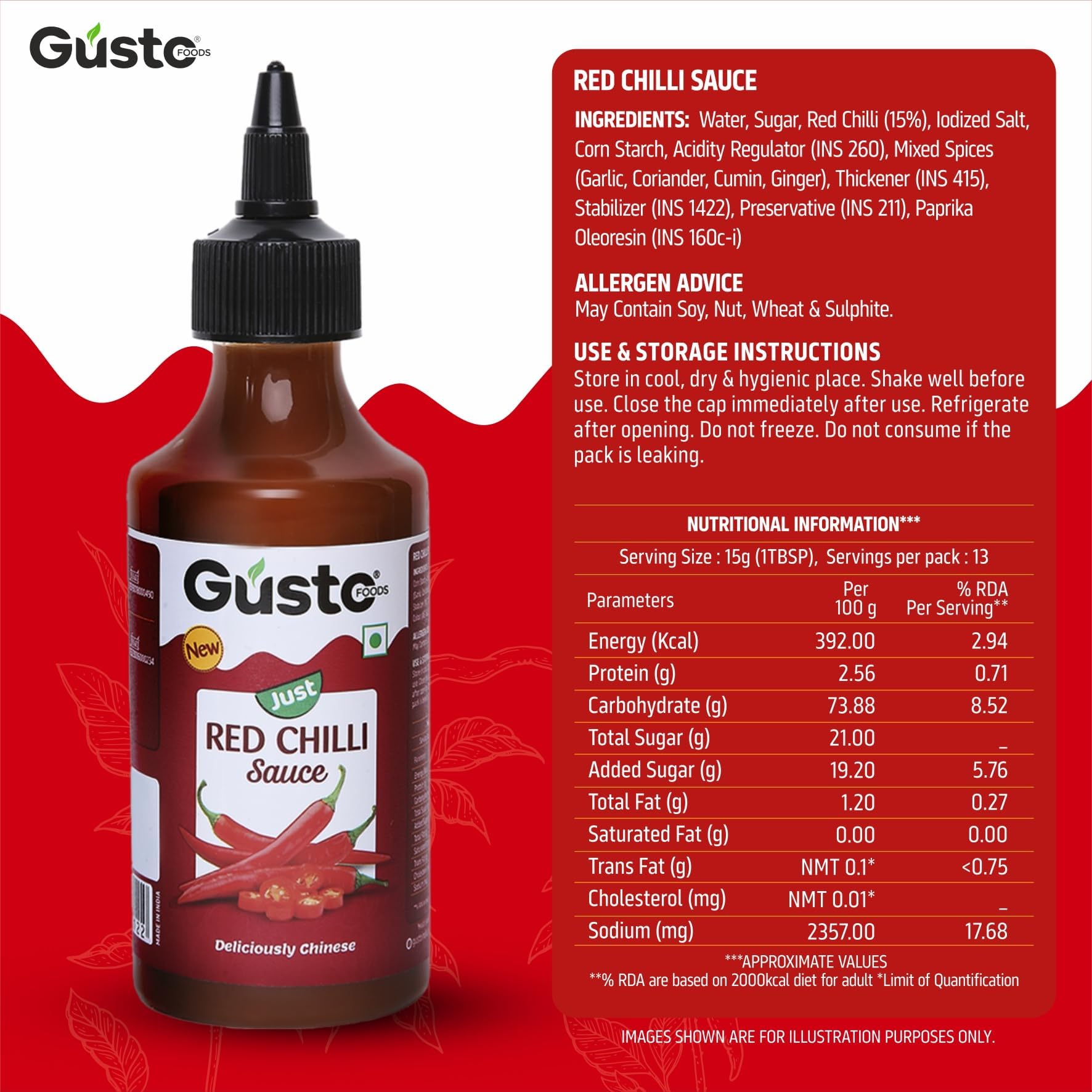 Gusto Foods Chinese Sauces Combo | Red & Green Chilli Sauce, Soya Sauce, Chilli Vinegar, Schezwan & Manchurian Gravy | Complete Pack for Chinese Dishes