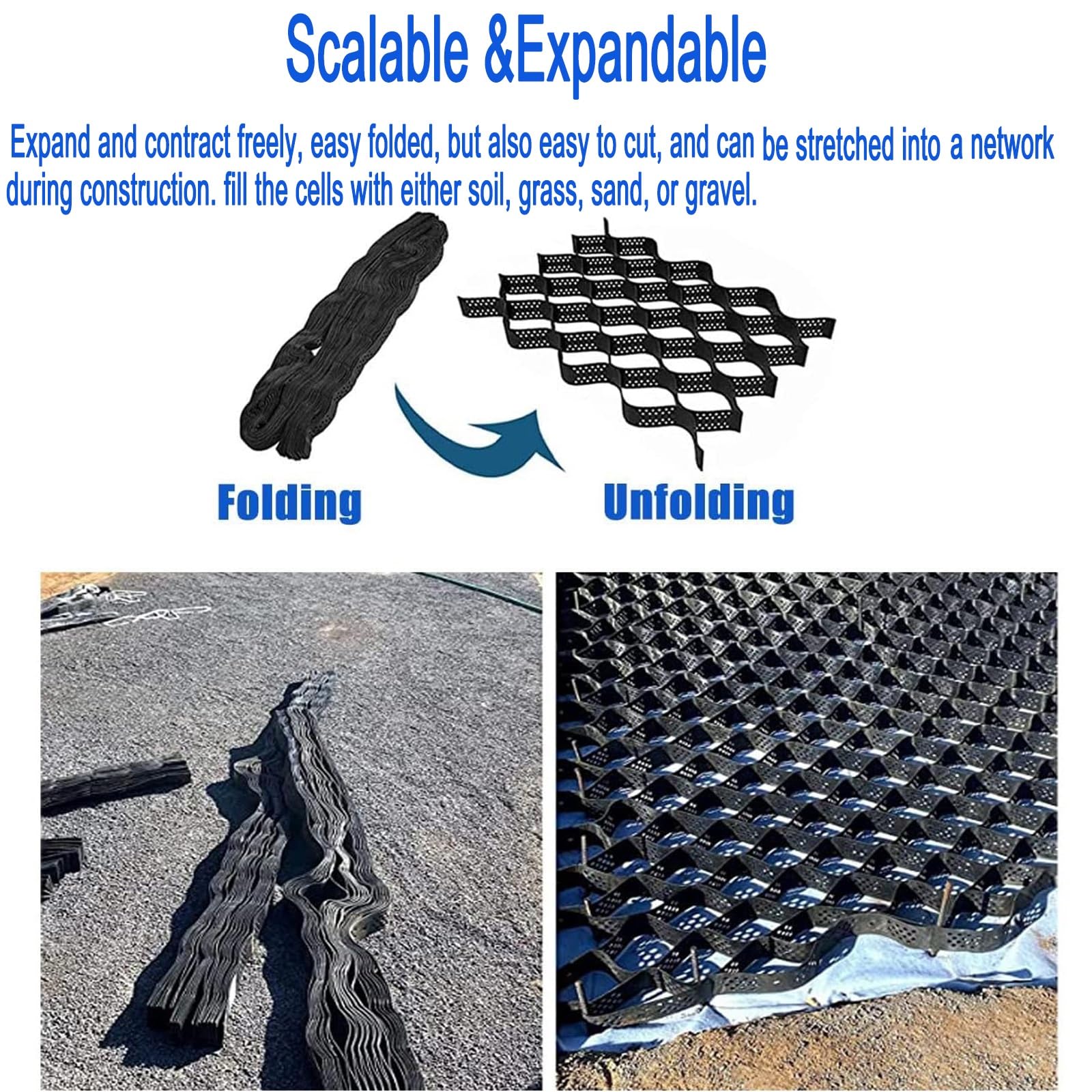 Wytrzymała siatka na żwir do podjazdu, składana, stabilizator do koni, padoku, ogrodu i parkingu, 4 x 6 m (13 x 20 stóp)