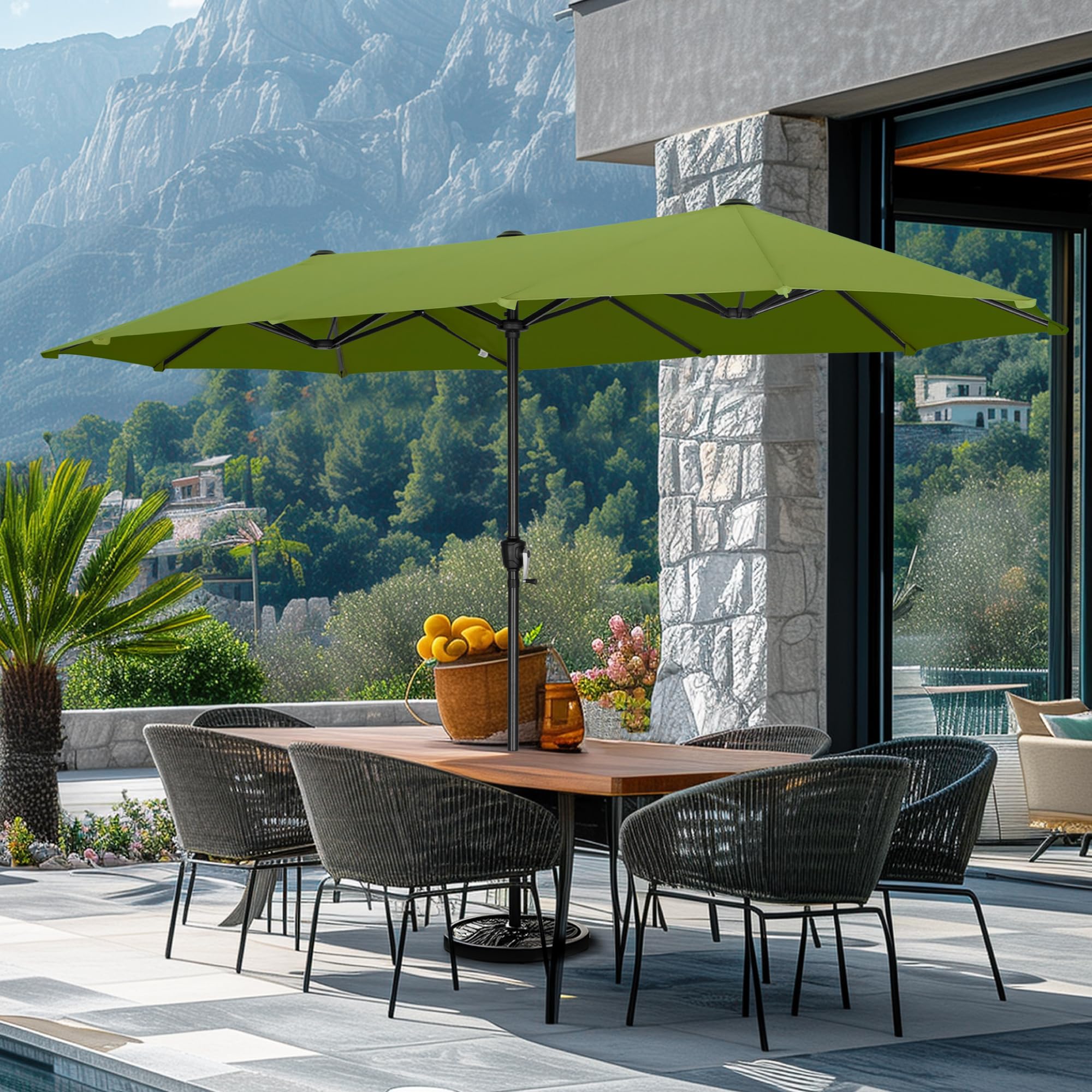 GREEN PARTY 13ft Rectangle Patio Umbrella, Double Sided Outdoor Table Umbrella with Crank & 1.5" Pole, Large Market Umbrella for Poolside Garden Deck