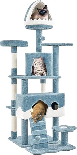 Yaheetech Árbol para gatos, torre de árbol para gatos con temática oceánica de 72.5 pulgadas, árbol grande de varios niveles para gatos de interior