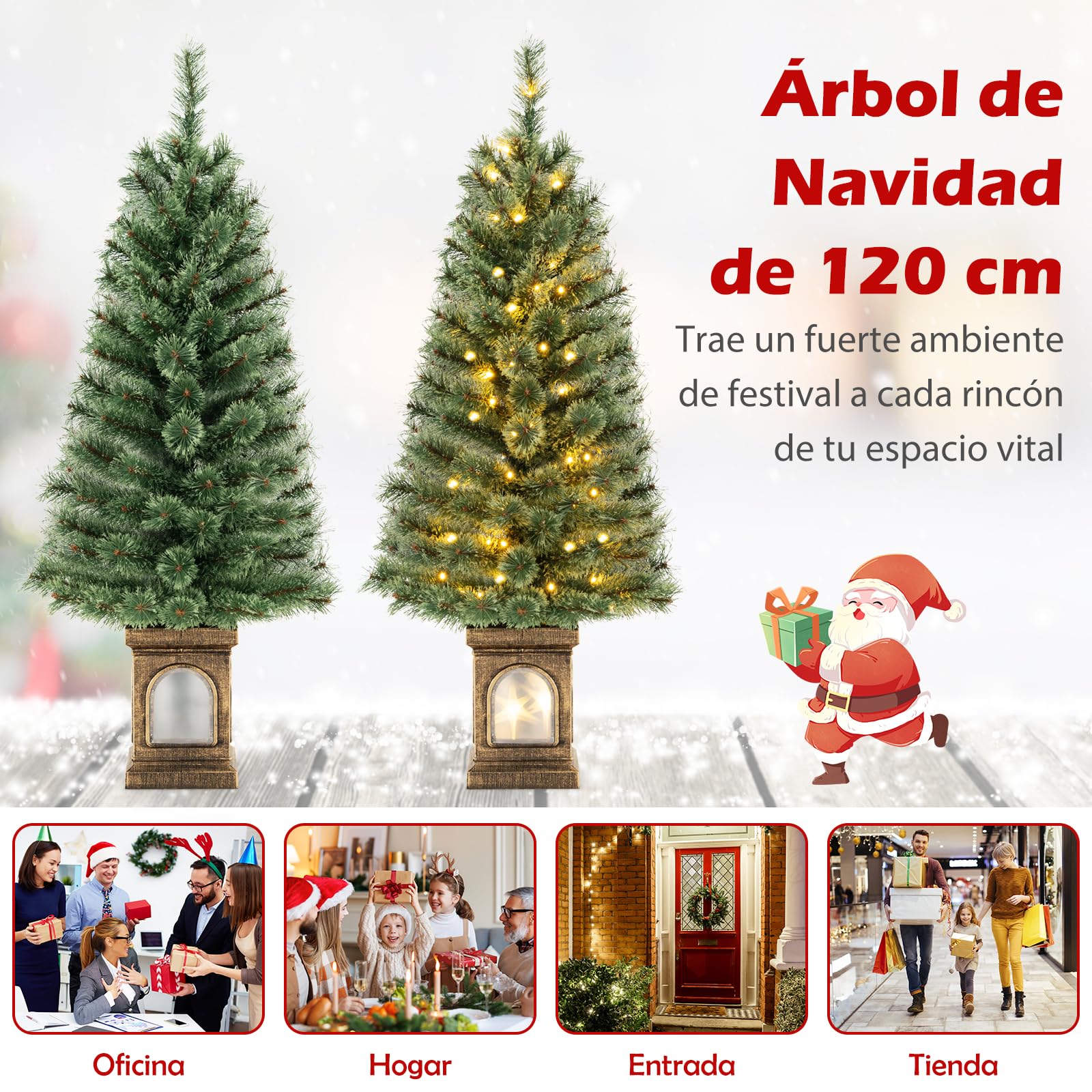 GYMAX Árbol de Navidad de 120 cm con 3 Modos de Transformación y 100 Luces LED, Árbol de Navidad con 116 Agujas de Abeto en Flor, Abeto con Base de Cemento (Estilo 1)