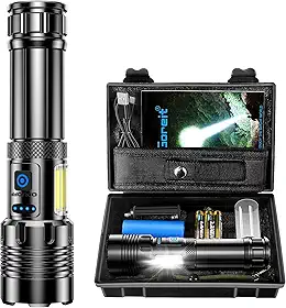 Lanterna Led Recarregável 10000 Lúmen, Lanterna Tatica Militar Há 7 Modos, XHP90.2 Chip, lanternas Potente Zoom de Longo Alcance, Lanterna Para Acampamento, Pesca e Emergências, Super Lanterna USB LED