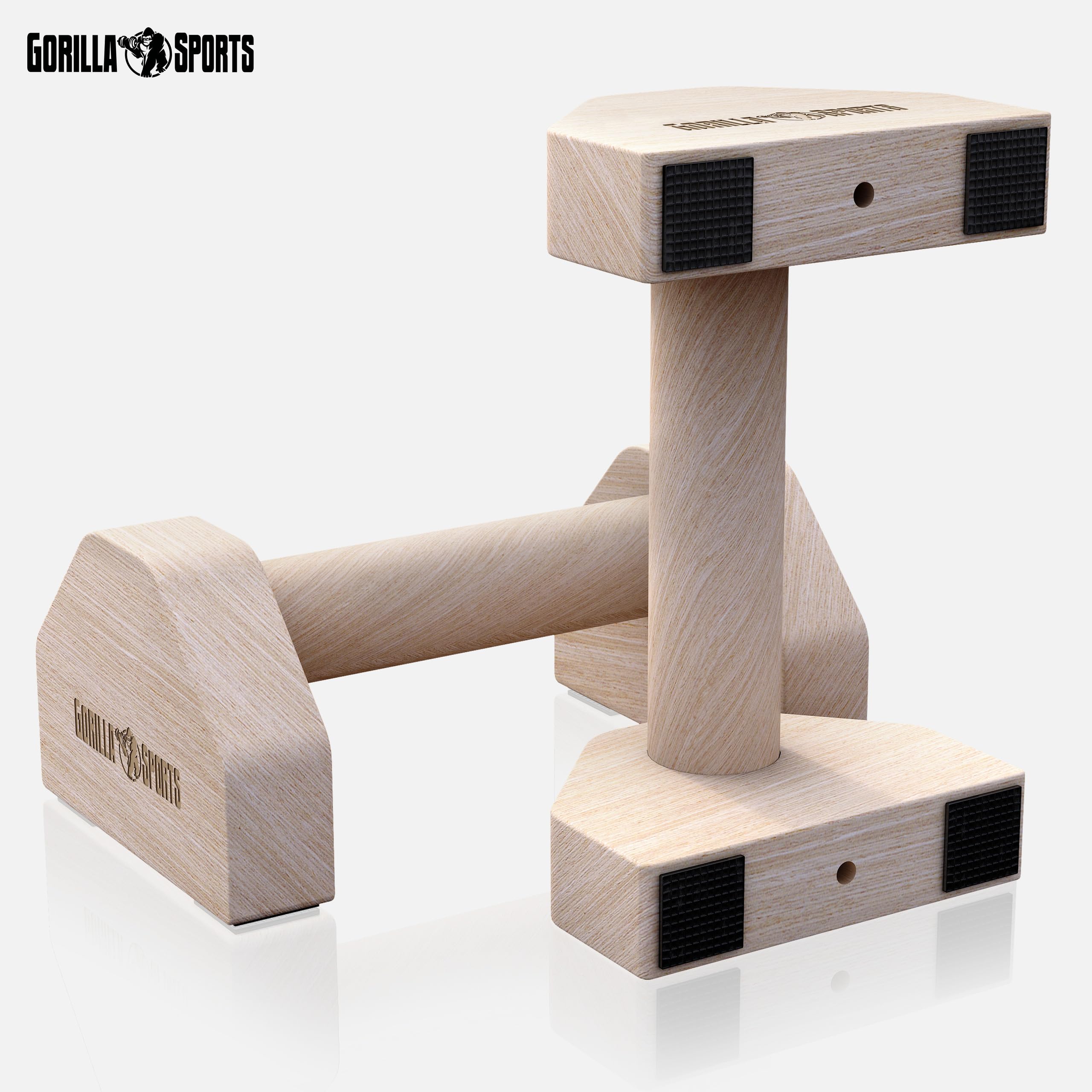 GORILLA SPORTS® Parallettes Calisthenics - Pieds en Caoutchouc Antidérapants, Durable, en Bois, Max 300kg, Sac Inclus - Barres Parallèles, Poignet Musculation, Fitness Materiel, Sport Maison