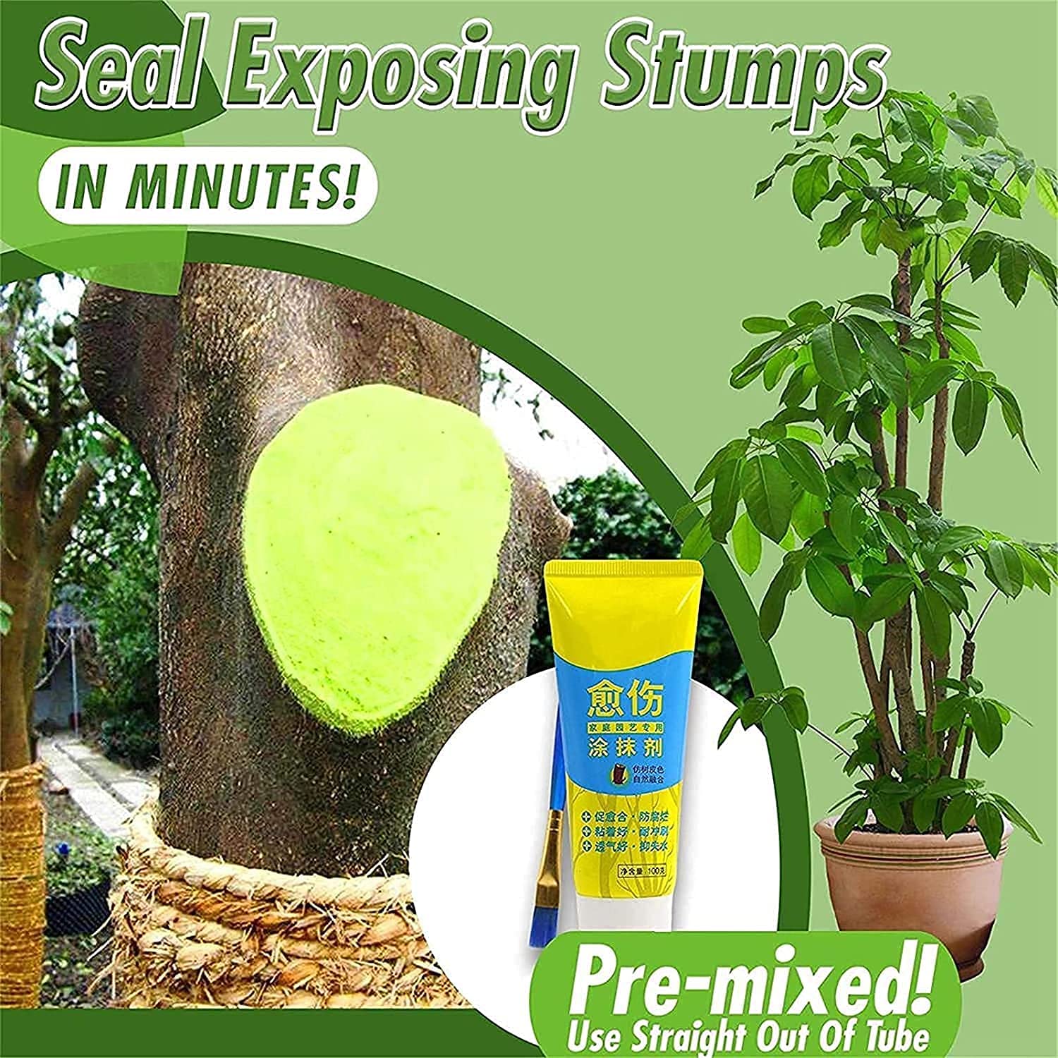 Plant Restoring Regrowth Sealant, Bonsai Tree Wound Paste, Tree Wound Bonsai Cut Paste, Smear Agent Pruning Compound Sealer with Brus