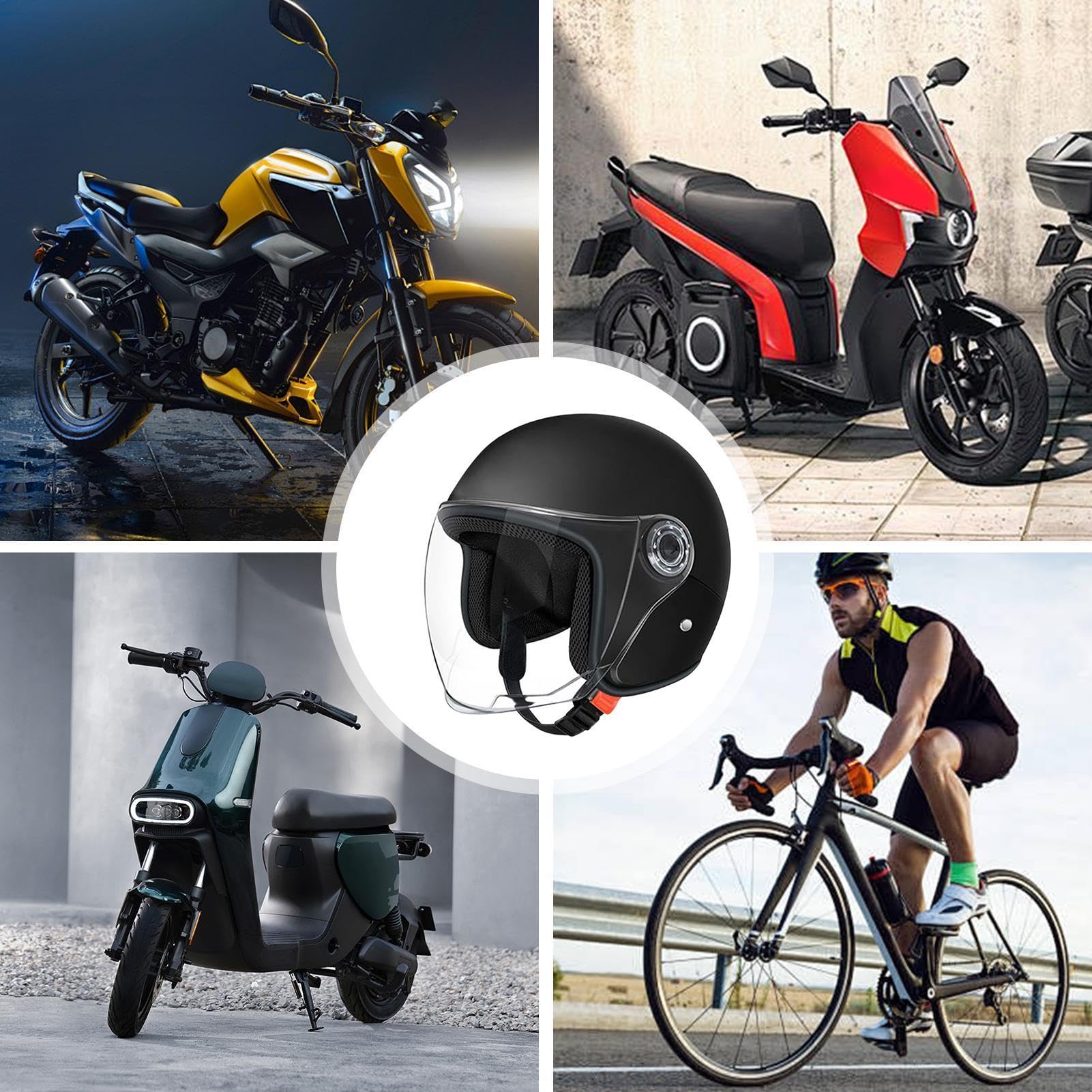 Casco Da Moto Aperto Per Uomo Donna, Caschi Da Ciclismo Leggeri Impermeabili Con Visiera AntiGraffio, Caschi Da Scooter Per Adulti Traspiranti Per Skateboard, Equitazione, Bicicletta