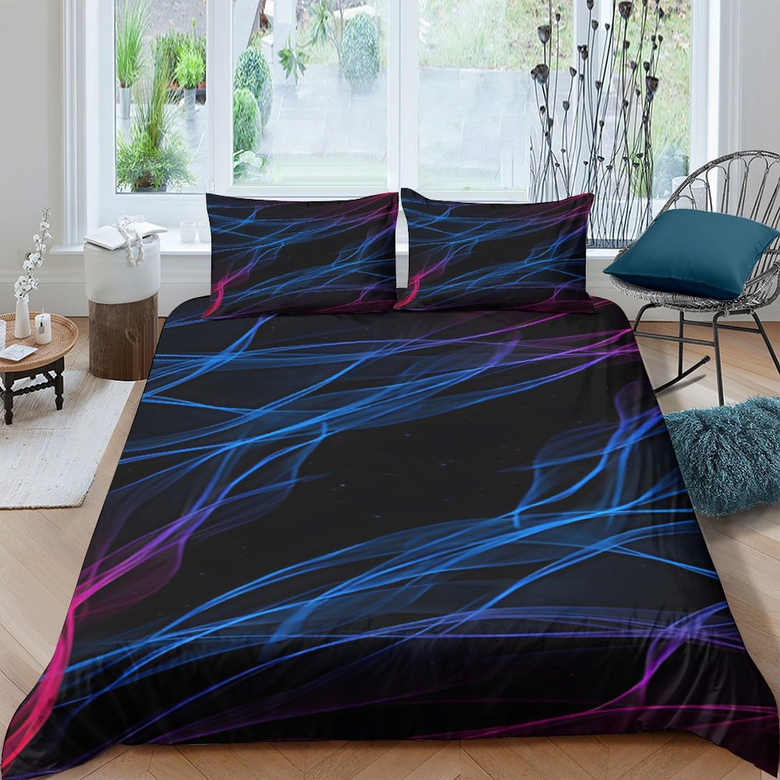 Ctjqhvkz Style-5 3D Printed Blue Neon Wave Fitted Sheet Microfiber Soft Breathable Purple Smoke Mattress Cover For Bedroom Dorm Decor Single（135X200cm）
