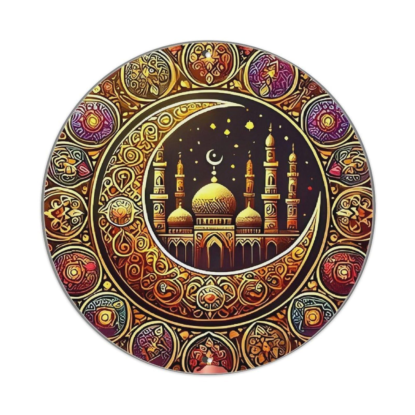 Ornate Mosque Crescent Moon Design Vintage Metal Tin Sign Retro Wall Decor for Home Bar Garage Cafe, Indoor & Outdoor Decorative，circle Metal Poster, 8x8 Inch