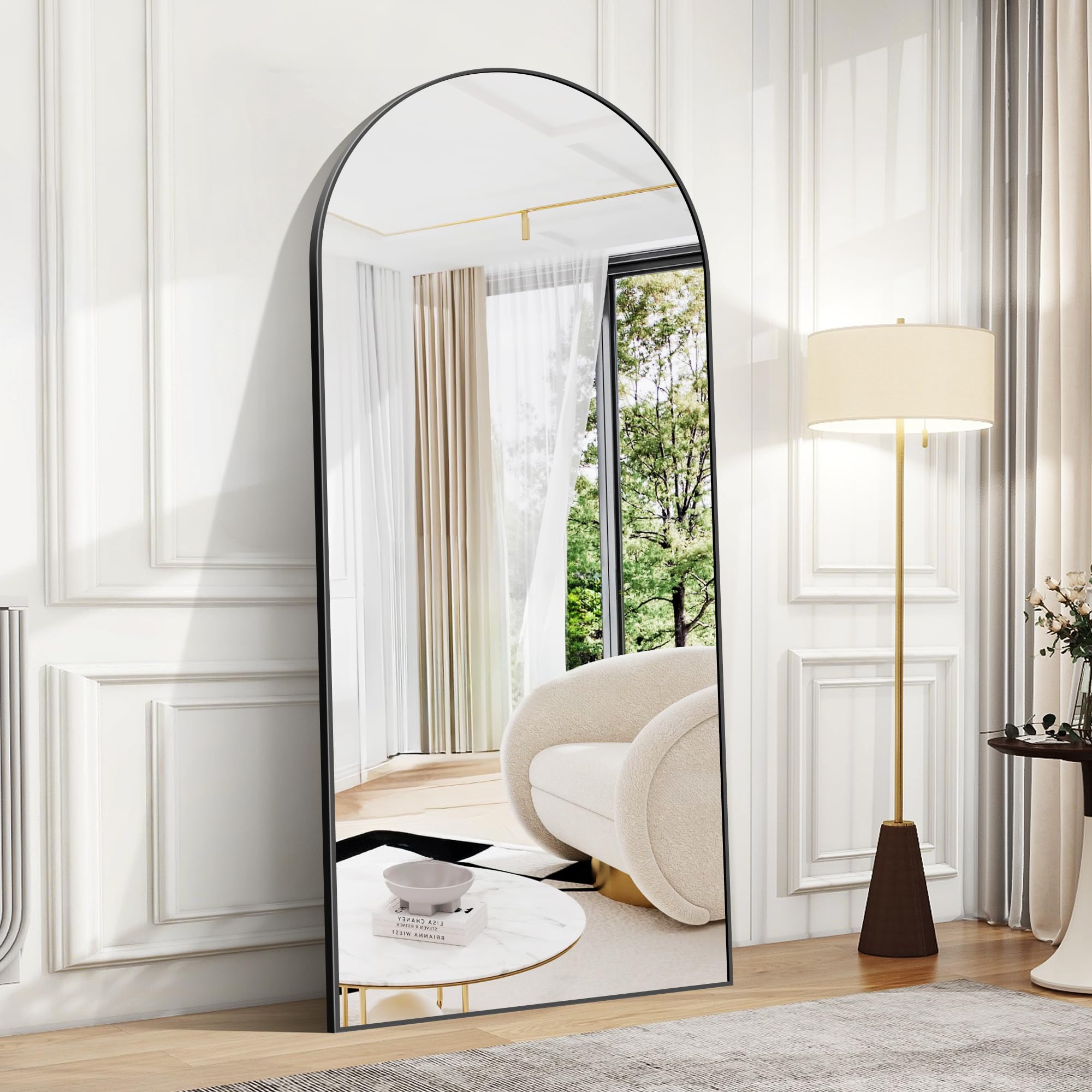 Gebogen spiegel met statief, grote wandspiegel met aluminium frame Gebogen spiegel met statief, grote wandspiegel met aluminium frame