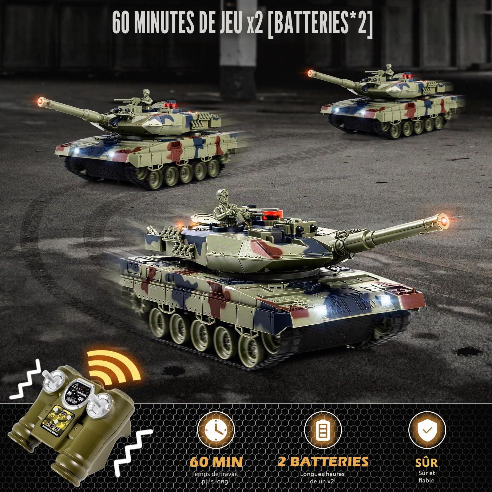 Supdex Tank Telecommande, RC Char 1/24 Telecommande, Leopard II Radiocommande, Combat avec de la Fumée et des Lumieres, Char Telecommandé Enfant, Convient aux Enfants de 6 Ans et Plus