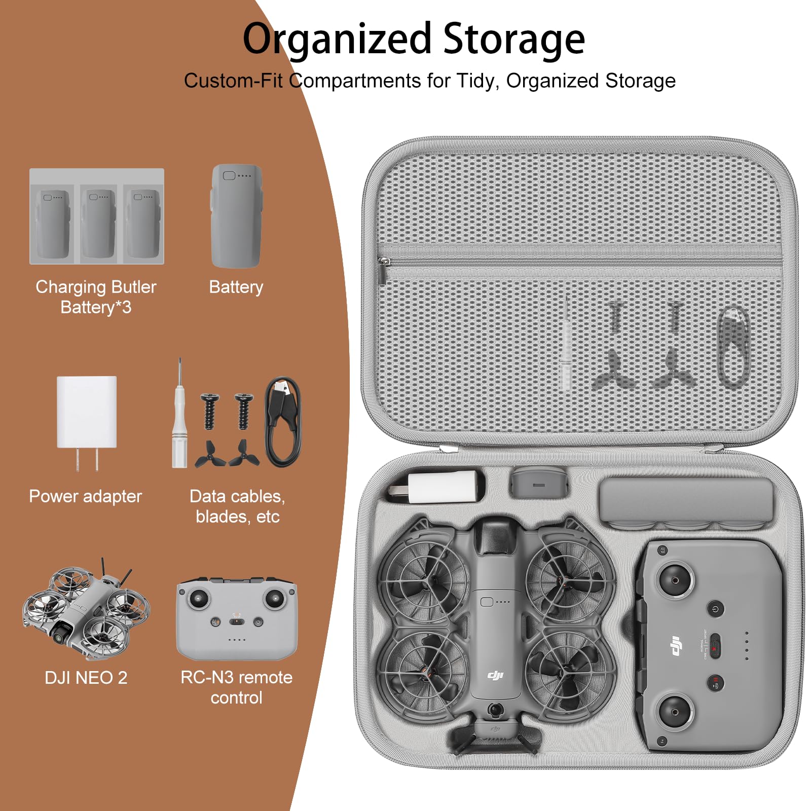 Étui Case pour DJI Neo 2 Sac, Sacoche pour DJI Neo 2 Fly More Combo Accessoires Housse, pour Manette RC-N3/Batterie Neo2 Transport Boîte de Voyage Valise Compacte, pour Rangement Drone