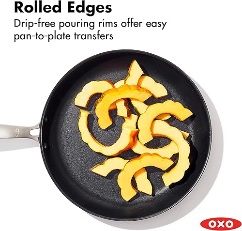 Miniatura 5 de OXO Sartén antiadherente mejorada de 12 pulgadas con tapa, utensilios de cocina de cerámica sin PFAS, mango de acero inoxidable, huevos y tortillas,