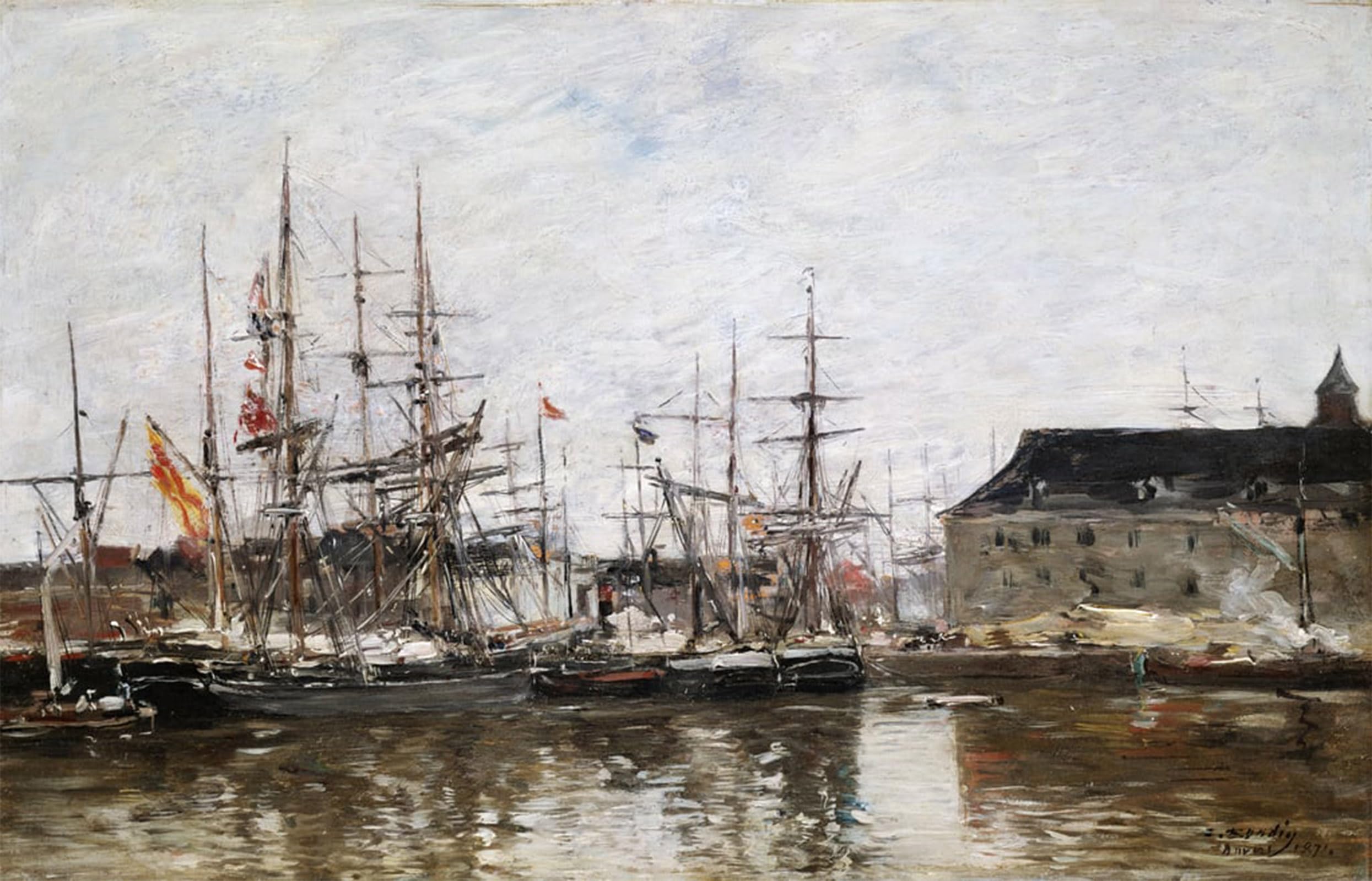 Cuadro de lienzo de Dock Anversa por Eugene Louis Boudin para decoración 60x90cm 5