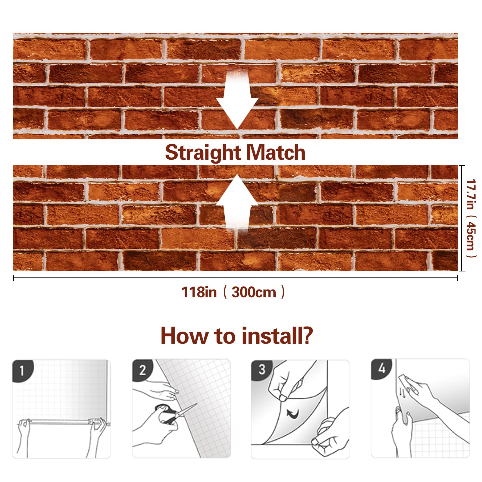 Snapklik.com : Red Brick Wallpaper Peel And Stick 17.7" X 118" Faux ...