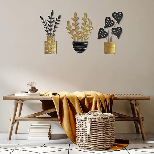 Miniatura 4 de Americanflat Juego de decoración de pared de tres plantas de metal, plantas de 6.25 x 10 pulgadas como decoración de pared de metal para exteriores,