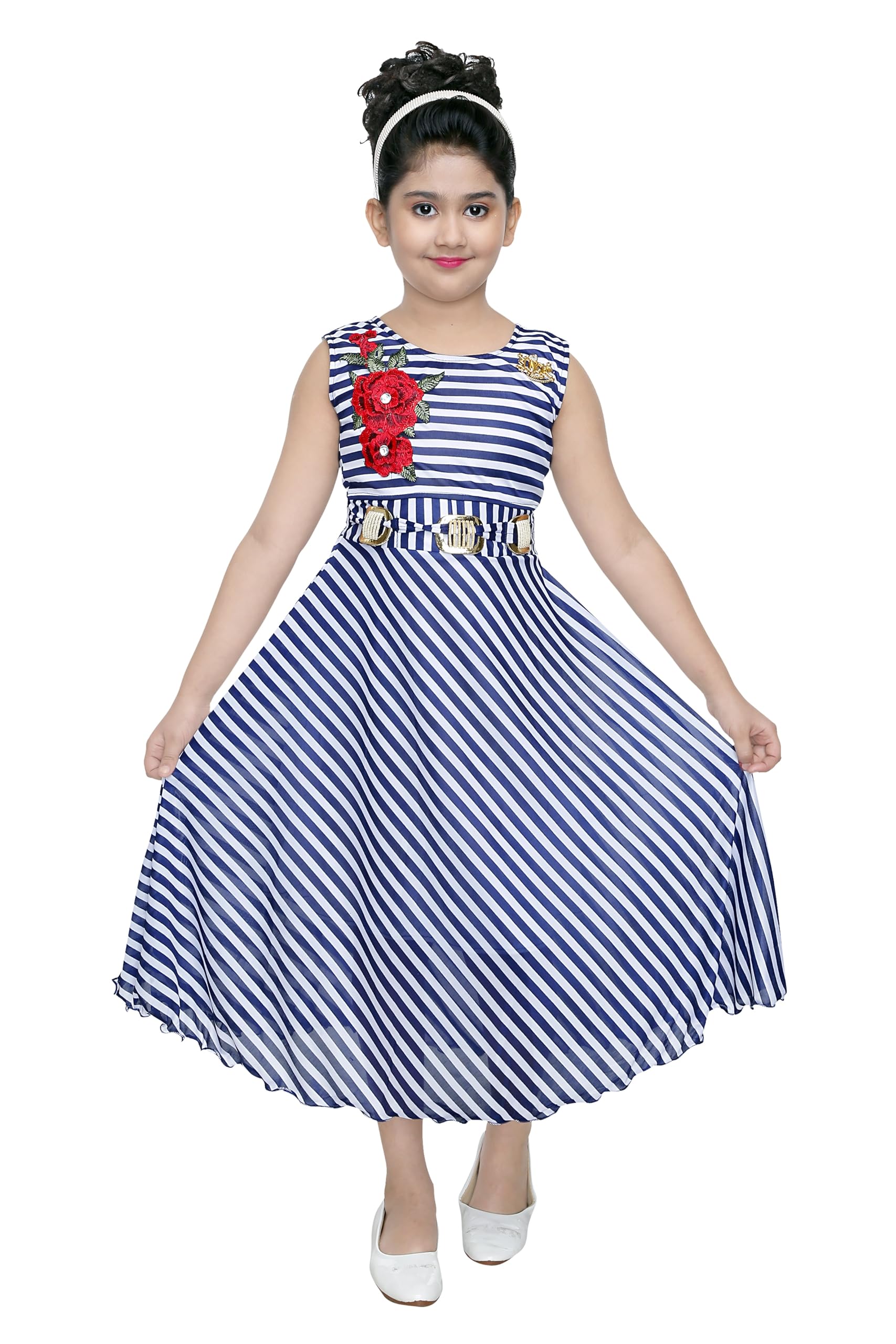 VASTRAFAB Kids Girl Blue Maxi Stripe Dress Full