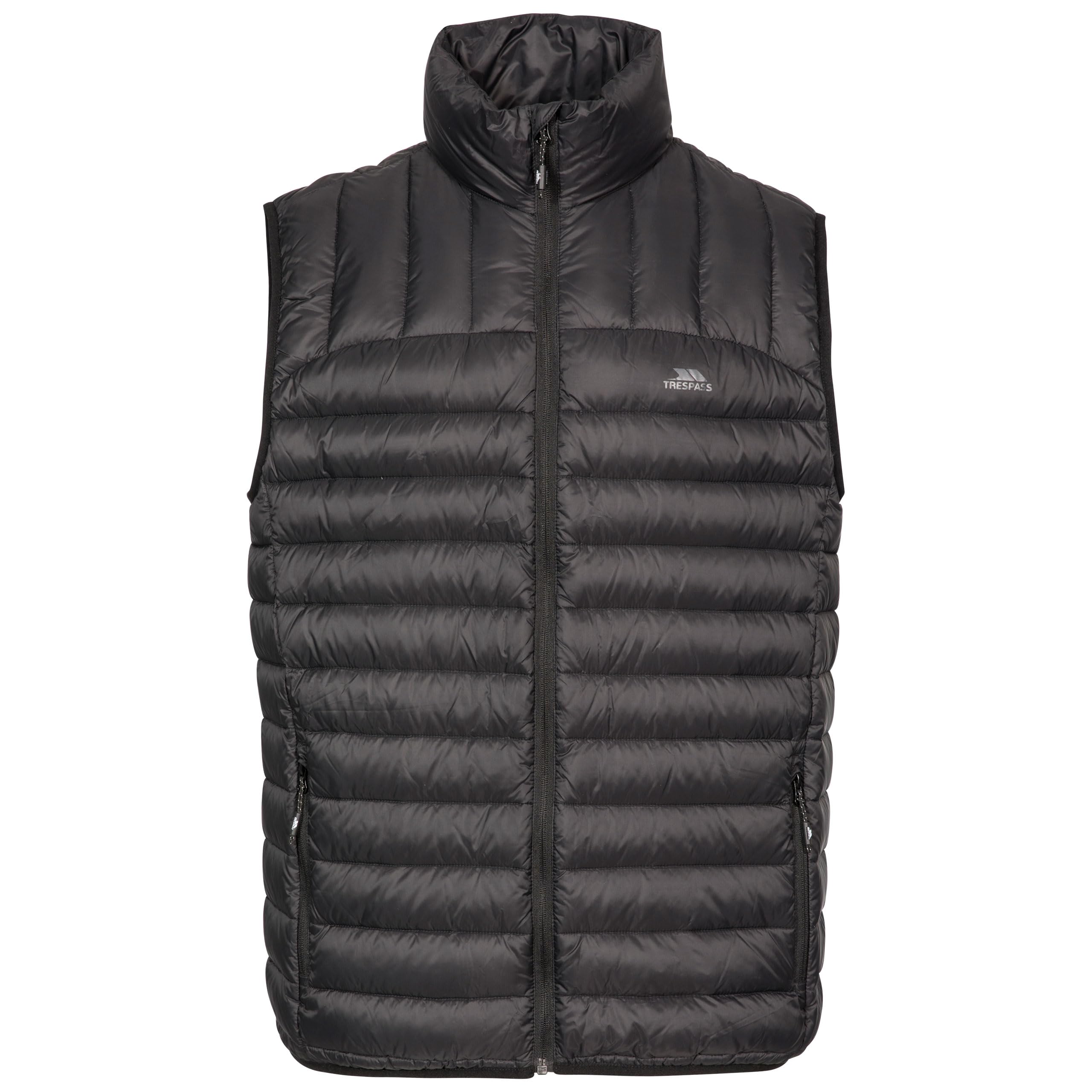 Trespass Men's Blk Down Gilet Hoppers - Stuff Sack Pocket, Ultra Lightweight, Low Profile Zip, 2 Zip Pockets, Matching Hem & Armholes, Woven Shell, 90% Down Filling