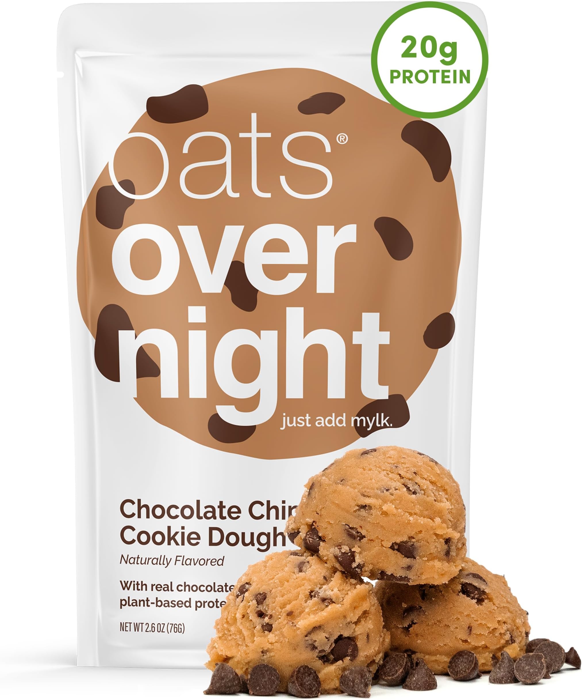Chocolate Chip Cookie Dough - Vegan, 20g Protein, High Fiber Breakfast Shake - Gluten Free, Non GMO Oatmeal (2.6 oz per meal) (24 Pack)