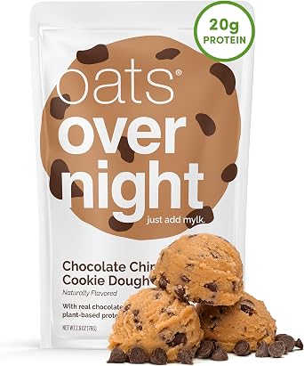 Oats Overnight - Chocolate Chip Cookie Dough - Vegan, 20g Protein, High Fiber Breakfast Shake - Gluten Free, Non GMO Oatmeal 2.6 oz per meal 8 Pack