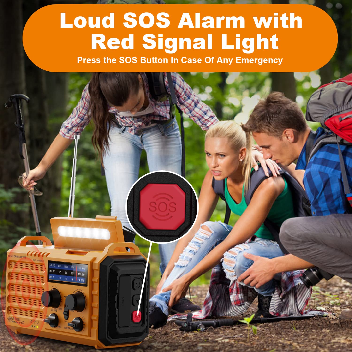 5000mAh Solar Radio, Portable Emergency Radio with Crank,Dynamo Weather Am/FM Radio, USB Phone Charger, LED Flashlight and Reading Light, SOS Alarm, Compass for Outdoor Camping — view 6