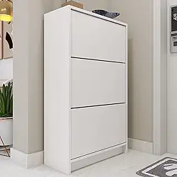 Sapateira de Parede Moderna, 3 Prateleiras Inclinadas, Branca, Organizador Vertical para Calçados