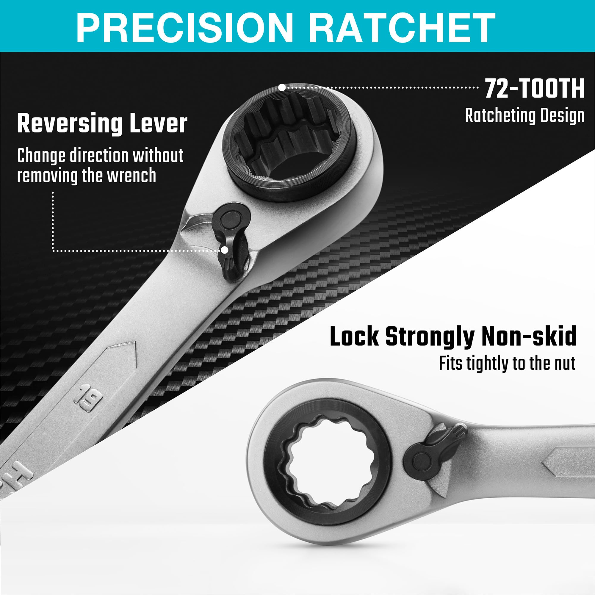 DURATECH Klucz grzechotkowy 4 w 1, 10 x 19 mm - 13 x 17 mm, dwustronny klucz oczkowy, podwójny klucz oczkowy, stal chromowo-wanadowa, grzechotka 12-punktowa, 72 zęby, metryczny