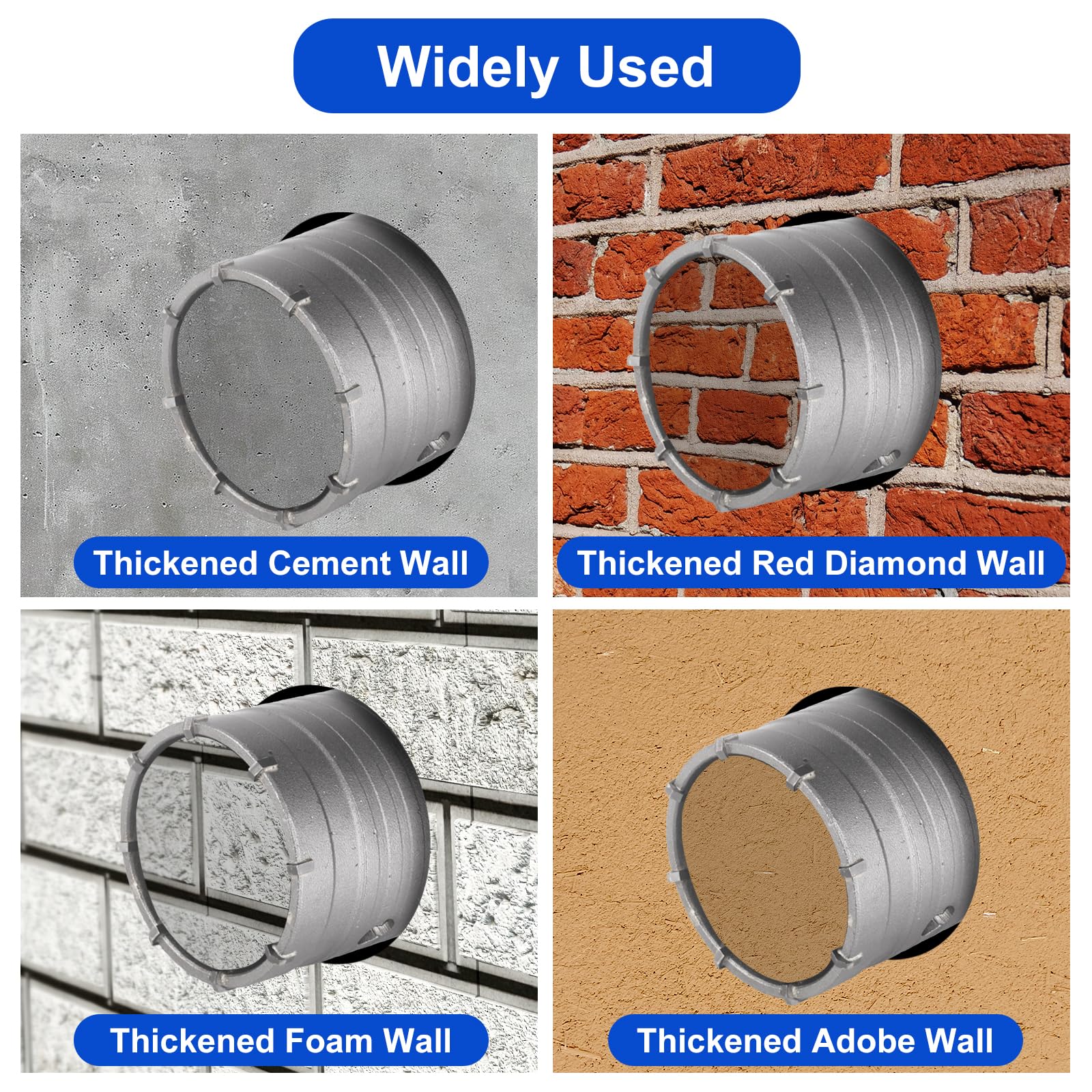 Trockenbohrkronen-Set für Beton – 6-tlg. Set Ø 30/40 / 50 / 68mm mit 320mm Rundschaft & SDS-Plus Adapter – Hohlbohrkronen für Mauerwerk, Ziegel, Zement, Stein, Fliesen & Klimaanlagenmonta