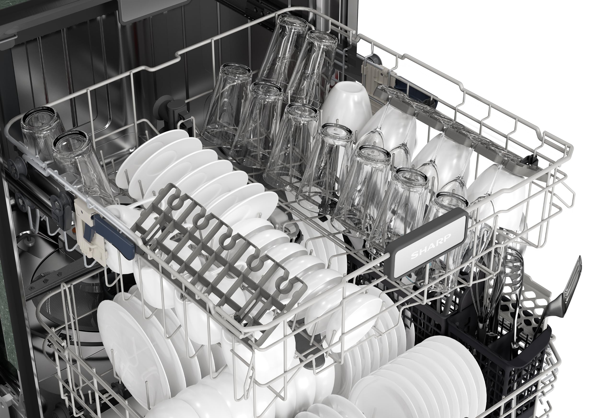 Sharp SDW6726MS 24-inch Stainless Steel Dishwasher, 47 dB Library Quiet, Third Rack, Power Wash Sprayer, 12 Place Settings,